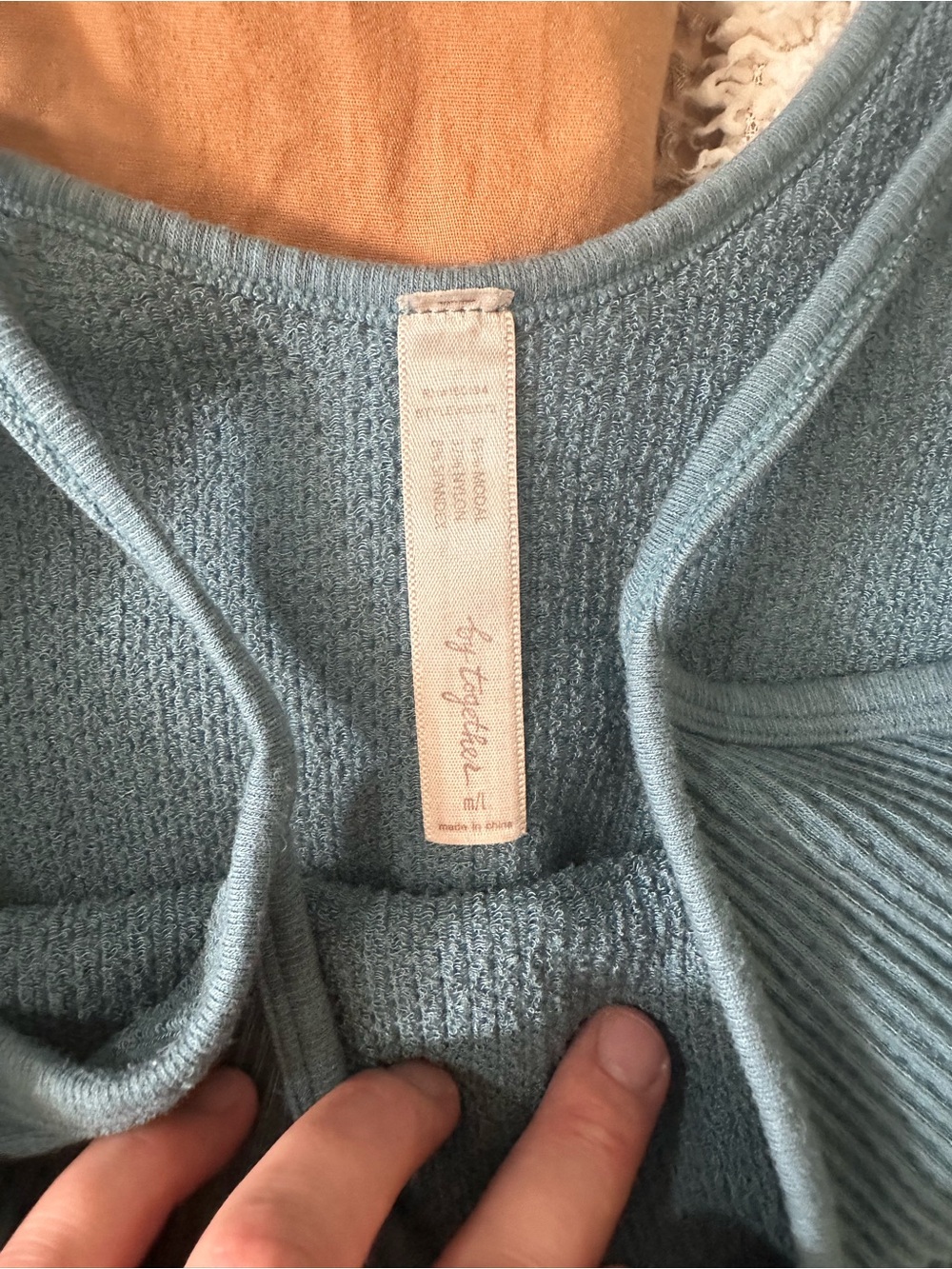 By Together Ribbed V-Neck Crop Tank Top - Blue and Beige - Picture 3 of 5